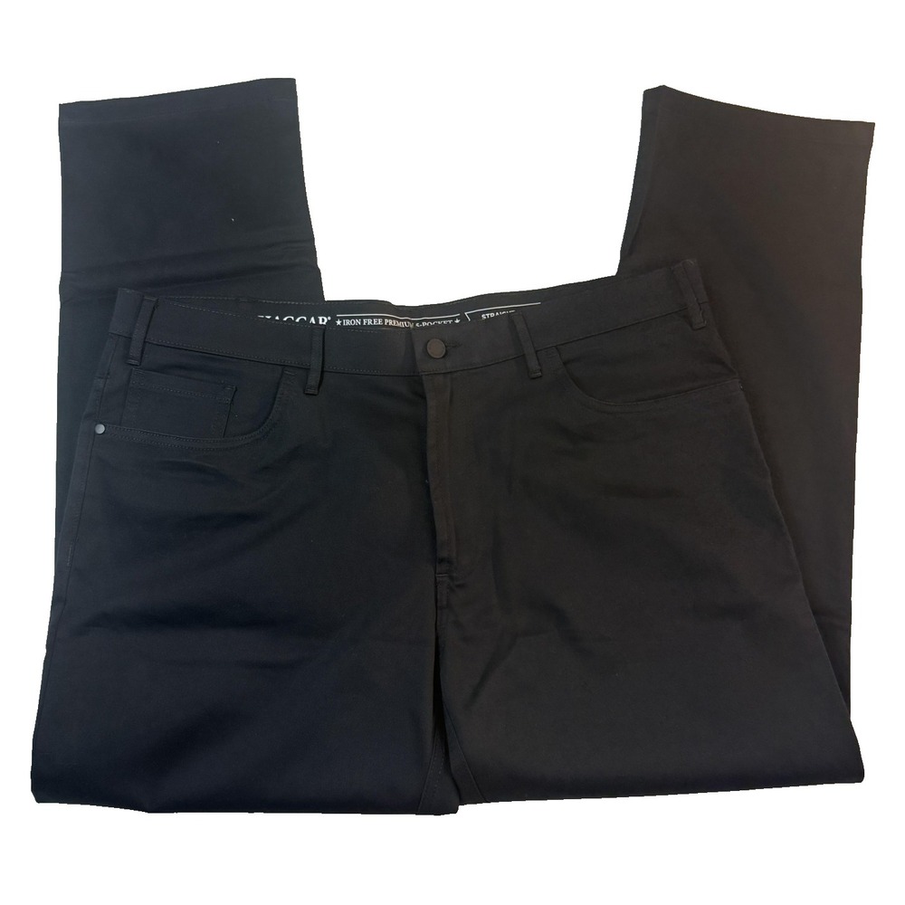 Haggar Iron Free Dark Indigo Pants Mens 40x30 Black Straight Fit Dress Chino